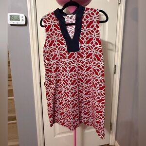 Talbots Red and Navy Midi Dress
